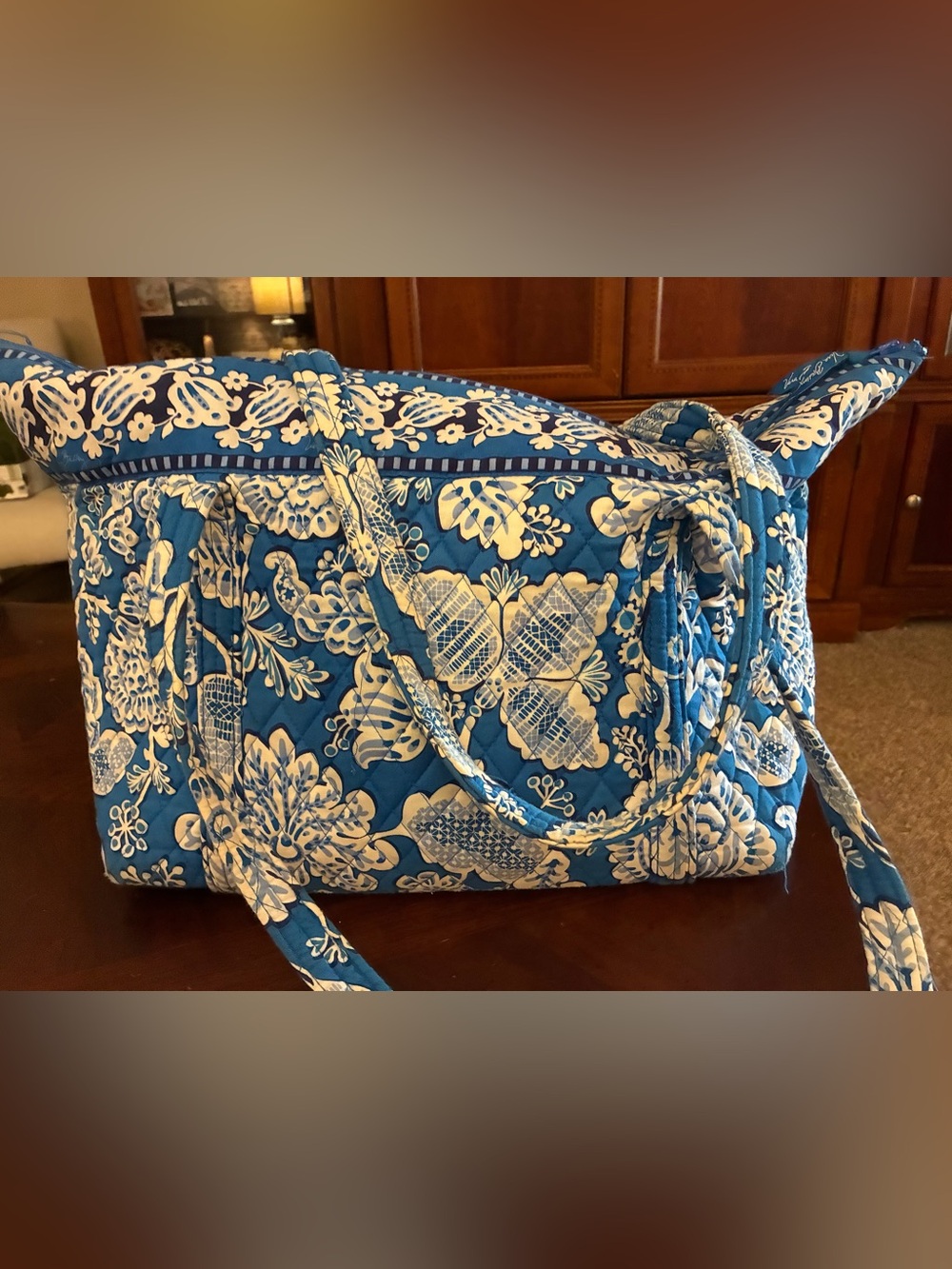 Vera Bradley Blue & White Floral Quilted Large Tote Shoulder Bag